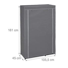Relaxdays Armadio in Tessuto, con Asta per Abiti e 5 Ripiani, Pieghevole, Cerniera Zip, HLP: 161x105,5x45cm, Antracite, Vello, Ferro, plastica, 1 pz