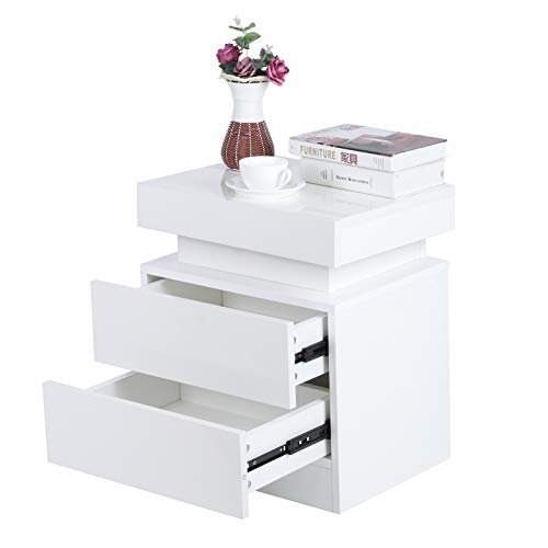 HYM Comodino A LED Coloful LED Bedsideside-Table Grande capacità Armadio con 2 Cassetti per Camera da Letto