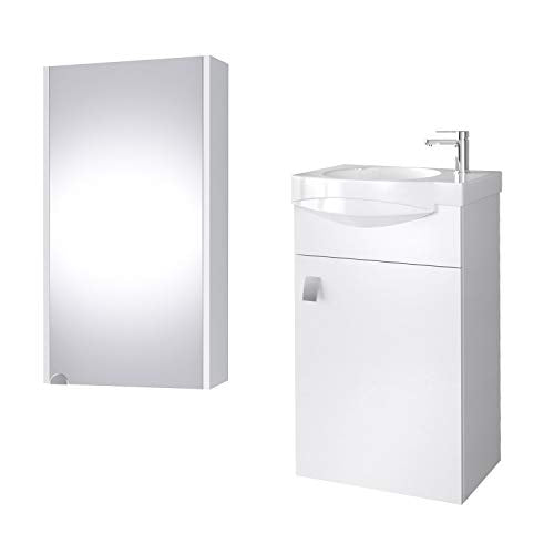 Planetmöbel - Set completo di mobili da bagno con lavabo e armadietto a specchio, colore bianco