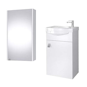 Planetmöbel - Set completo di mobili da bagno con lavabo e armadietto a specchio, colore bianco
