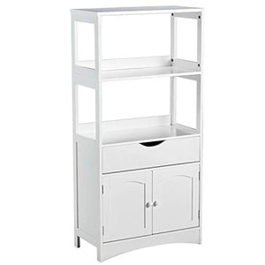 DICTAC Armadietto da Bagno Mobiletto Alto 60 x 30 x 122 cm Libreria Autoportante Armadietto Alto da Bagno con 2 Ripiani Aperti,1Cassetto e Doppia Anta per Bagno,Ingresso,Cucina e Soggiorno,Bianco