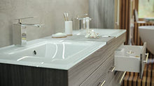 Set da bagno Vitro XL 4 parti incl. lavabos vetro, specchio LED rovere grigio