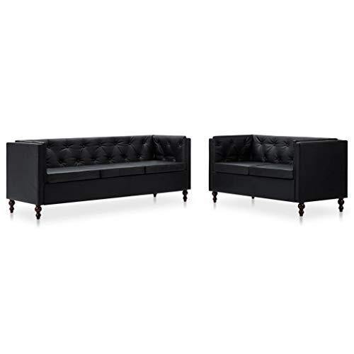Festnight 2 pz Set Divani Chesterfield in Similpelle Nero,Set da Salotto,Divano 2 posti e 3 Posti,Divano 2 Posti Ecopelle,Divano Chesterfield,Divani Soggiorno,Divano Ecopelle Nero,Divano Chesterfield - Arredi Casa