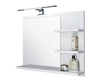 DOMTECH - Specchio a parete da bagno con ripiani e illuminazione LED, colore bianco