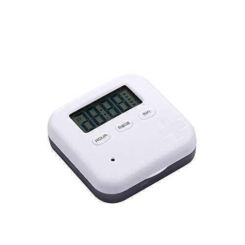 MIKLL Portapillole Tascabile Settimanale con Elettronico Digitale Orario e Sveglia Allarme Portatile Contenitore con 4 Scomparti per Pillole Scatola della Pillola di Viaggio per Pillole