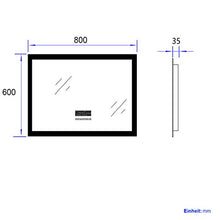 Meykoers Specchio Bagno LED 80 x 60 cm con Interruttore tattile + Anti-appannamento + Bluetooth + Orologio Digitale, bianco freddo 6500K