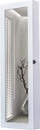 DecHome HOMCOM - Armadio Portagioielli Specchiera in Legno MDF Colore Bianco 37x9.5x112 cm