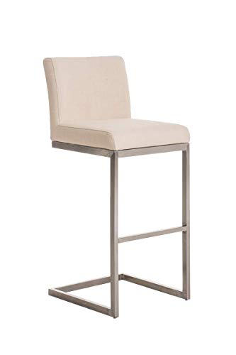CLP Sgabello Alto in Acciaio Inox Paros in Stoffa I Sgabello Bar Imbottito Alt. 77 CM I Sedia Cucina Design con Schienale, Colore:Panna
