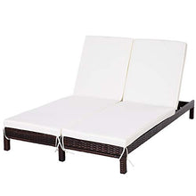 Outsunny Lettino Prendisole a 2 Posti, Sdraio in Acciaio e Rattan, Schienale Regolabile, 195 x 120 x 28cm Marrone e Bianco Crema