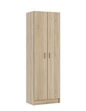 EGLEMTEK Alphabet Armadio Armadietto Multiuso A Colonna con 2 Ante e 8 Ripiani Ingresso Camera da Letto 59 x 37 x 180 Cm Colore Rovere Chiaro