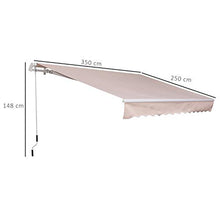 Outsunny Tenda da Sole Avvolgibile a Parete a Braccio Manuale con Manovella per Esterno Tessuto di Poliestere Alluminio 365 × 250cm Beige