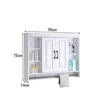 Specchio Bagno con Mobiletto, Bianco Legno Pensile da Bagno con 2 Ante A Specchio con Portasciugamani 90×75×14 Cm