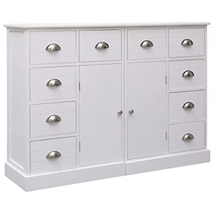 vidaXL Credenza Mobile con 10 Cassetti e Ante Robusta Pratica Tavolino Laterale Salotto Bianca 113x30x79 cm in Legno Pioppo e Paulownia