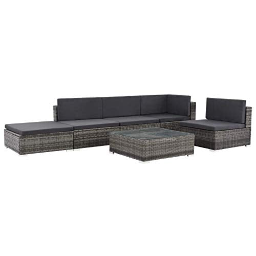 SOULONG Set Divani da Giardino, Set 6 Pezzi Mobili da Giardino in Polyrattan, Divano e Tavolino con Cuscini Giardino per Esterno