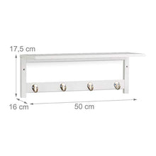Relaxdays 10020923 Mensola da Parete, 4 Ganci, HxLxP: 17,5 x 50 x 16 cm, Bambù, Appendiabiti Ingresso, Portasciugamani, Bianco
