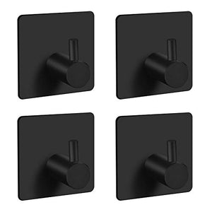 Ganci Adesivi in Acciaio Inox, 4 Pezzi Portasciugamani Appendiabiti da Parete Gancio Autoadesivo per Cucina, Bagno e Camera da letto (Nero)