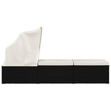 Tidyard Lettino Prendisole Tettuccio e Cuscino Polyrattan Bianco Crema,Lettini da Giardino in Legno, Sedie a Sdraio da Giardino in Legno 195 x 60 x 110 cm
