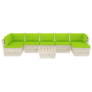 SKM Set Divani da Giardino su Pallet 8 pz con Cuscini Legno Abete (148.6kg) Verde-3623