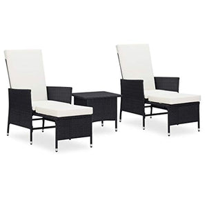 SKM Set Divani da Giardino 3 pz con Cuscini in Polyrattan Nero (30kg)