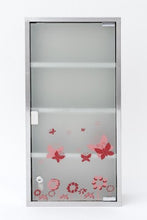 Armadietto per medicinali in acciaio inox e vetro opaco, XXL, 60 cm, con farfalle