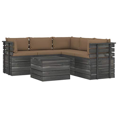 FAMIROSA Set Divani da Giardino su Pallet 6 pz con Cuscini Massello Pino-1907