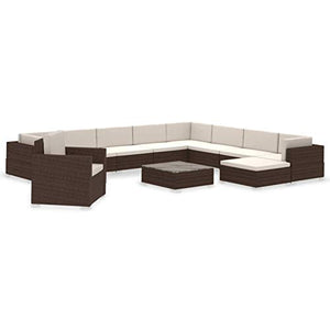 Tidyard Set 12 pz Divani Modulari Angolari da Giardino in Polyrattan Marrone con Cuscini,Set Divani da Esterno in Rattan,Divano Angoalre ad Angolo,Divano Modulare,Divano con Penisola,Poltrona e Divano