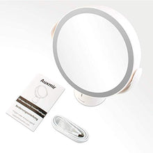 Auxmir Specchio Trucco LED, Specchio Ingranditore 10X/1X a Doppia Faccia, Luminosità Regolabile a 5 Livelli, Rotazione a 360 °, Specchio da Tavolo Ideale per Trucco, Rasatura, Cura del Viso