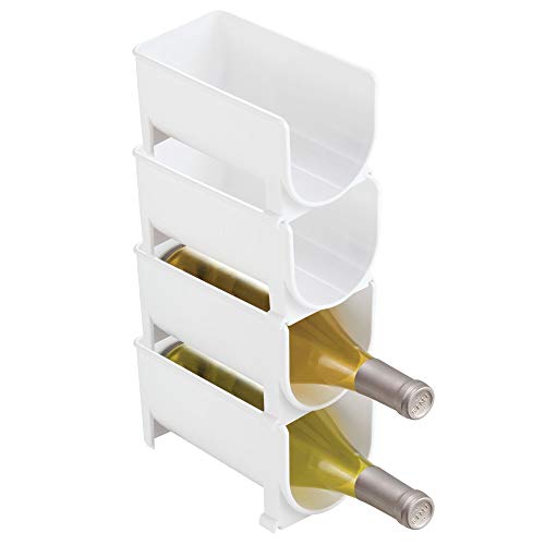 mDesign Portabottiglie vino in plastica robusta – Bottigliera e scaffale porta vino per conservazione ottimale di vini – Struttura componibile per 4 bottiglie – bianco