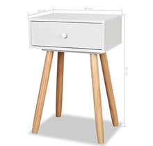 Comodino ausiliario bianco con cassetto, set di 2 comodini da notte in legno massello di pino per camera da letto, 40 x 30 x 61 cm