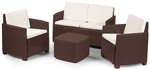 DMORA Set da Giardino J con Cuscini, 1 Divano + 2 Poltrone (con braccioli) + 1 Tavolino Contenitore da Esterno, Made in Italy, Marrone
