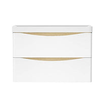 Xinyang Mobile da bagno sospeso 80 cm bianco + rovere con doppi cassetti e lavabo in pietra artificiale bianca