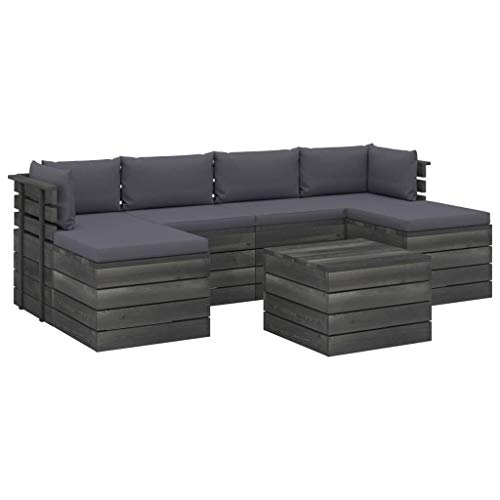 vidaXL Set Divani da Giardino su Pallet 7 pz con Cuscini Massello Pino