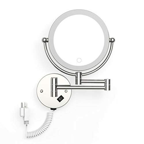 STZJBD Specchio per Il Trucco da Parete con Ingrandimento 5X Specchio Girevole A Doppia Faccia, Specchio Pieghevole A Parete Illuminato Specchi da Bagno Regolabili Luminosi A Doppio Tocco