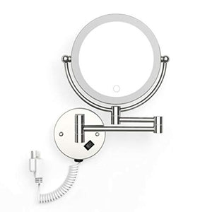 STZJBD Specchio per Il Trucco da Parete con Ingrandimento 5X Specchio Girevole A Doppia Faccia, Specchio Pieghevole A Parete Illuminato Specchi da Bagno Regolabili Luminosi A Doppio Tocco