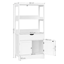 VASAGLE Mobile Bagno, Mobiletto Bagno, Armadietto Multiuso, con Cassetto, 2 Ripiani Aperti e Anta Doppia, 60 x 32,5 x 122 cm (L x P x A), Bianco BBC64WT