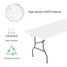Tavolo Trasportabile, Tavolo Portatile Pieghevole, 152 x 76 cm, Bianco, Pieghevole a metà, Materiale: HDPE, Carico massimo: 100 kg