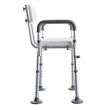 Sfeomi Sgabello per Doccia Portatile Sedile da Bagno in Alluminio con Schienale e Braccioli Panca da Doccia Regolabile da 5 Altezza Sedia con Telaio Largo Piedini in Gomma Antiscivolo Carico Max 100kg
