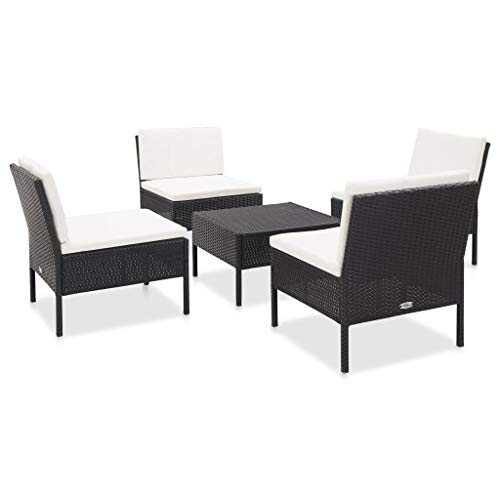 UnfadeMemory Set Divani da Giardino 5 pz con Cuscini in Polyrattan Nero