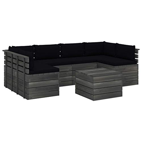 vidaXL Set Divani da Giardino su Pallet 7 pz con Cuscini Massello Pino