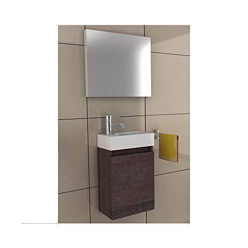Mobiletto Bagno Set di mobili 40 x 22 cm in Alamo in Legno di Rovere, lavabo in ghisa Minerale per Piccoli Ospiti Bad von Alpi Berger