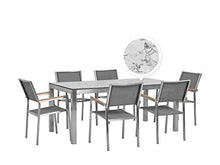 Beliani Set di Tavolo Grigio HPL Simil Marmo 180 cm e 6 Sedie Tessuto Grigio GROSSETO