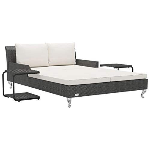 Tidyard Lettino Prendisole Matrimoniale Rattan,Lettino Prendisole per 2 Persone con Cuscini in Polyrattan Nero,Lettino Prendisole Doppio,Lettino da Sole Matrimoniale,Lettino da Giardino Matrimoniale