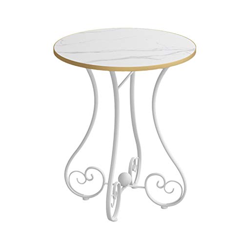 Tavoli Feifei Piccolo Tavolino Rotondo Tavolino Soggiorno Tavolino da caffè con Telaio in Ferro Battuto in Metallo per Camera da Letto Balcone Lampada da Comodino Salva Spazio, Bianco(Size:40x55cm)