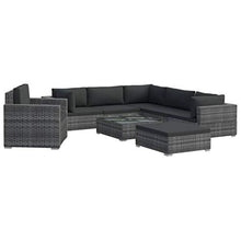 SKM Set Divani da Giardino 8 pz con Cuscini in Polyrattan Grigio (76.65kg)