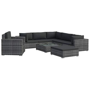 SKM Set Divani da Giardino 8 pz con Cuscini in Polyrattan Grigio (76.65kg)