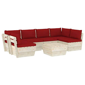 FAMIROSA Set Divani da Giardino su Pallet 7 pz con Cuscini Legno Abete-3597