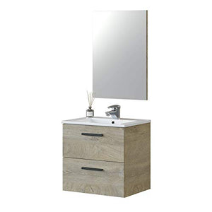 MarinelliGroup Mobile Bagno 60 cm sospeso con lavabo in Ceramica e Specchio con cassetti Rovere Altea