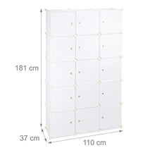 Relaxdays 10021967_49 Scaffale Componibile con 11 Scomparti, Cabina Armadio con 2 Bastoni Appendiabiti, Plastica, Bianco