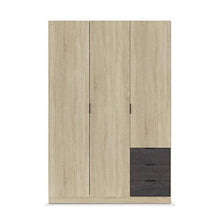 Habitdesign LC0323F – Armadio a tre ante e tre cassetti, dimensioni: 121 cm (L) x 180 cm (A) x 52 cm (P) (rovere canadese - ossido)
