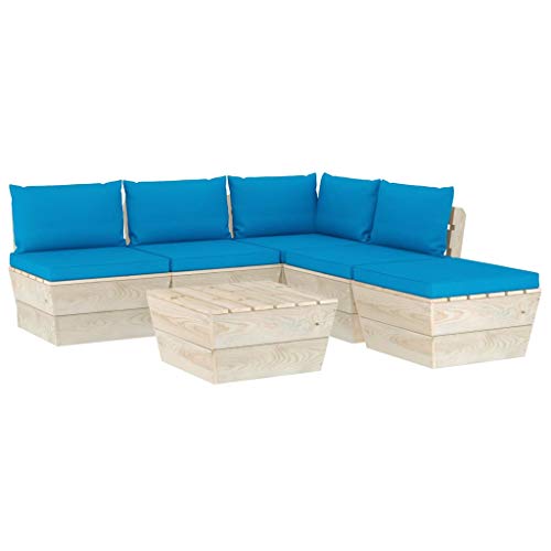 FAMIROSA Set Divani da Giardino su Pallet 6 pz con Cuscini Legno Abete-3544